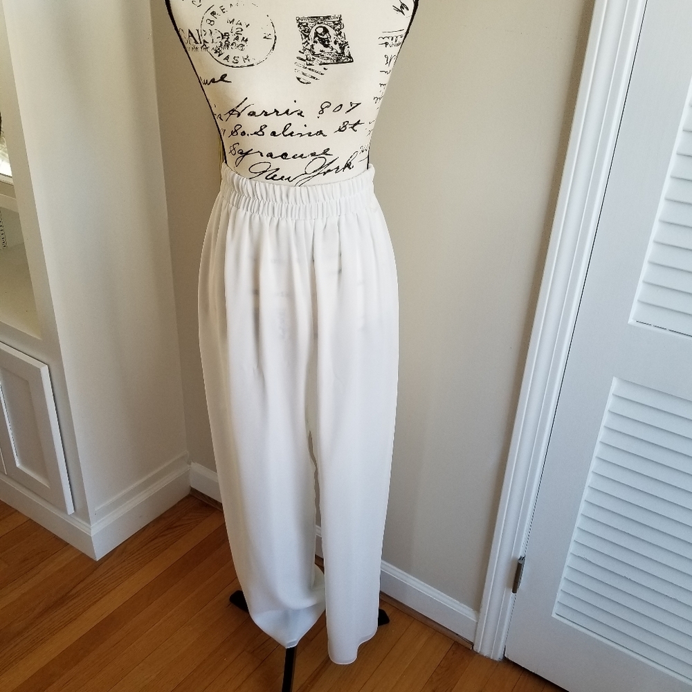 White Wide Legs Pants with Super High Waist SIZE 12, Elastic band waist...